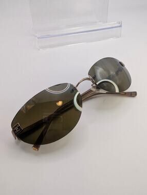 Authentic Chanel 4069 Rimless Sunglasses Bronze CC Logo Green Lens